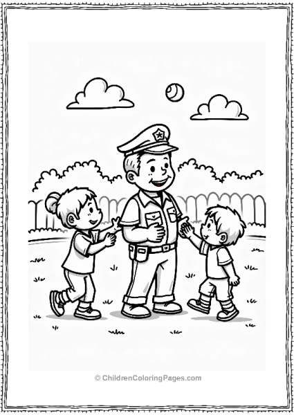 Policeman Playing Catch With Kids Free PDF Printable