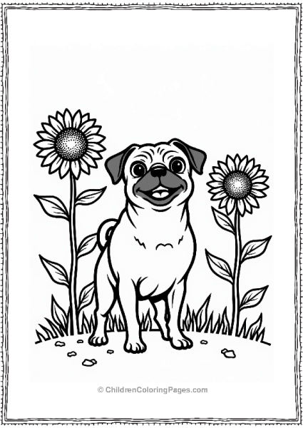 Pug Among Sunflowers Free PDF Printable