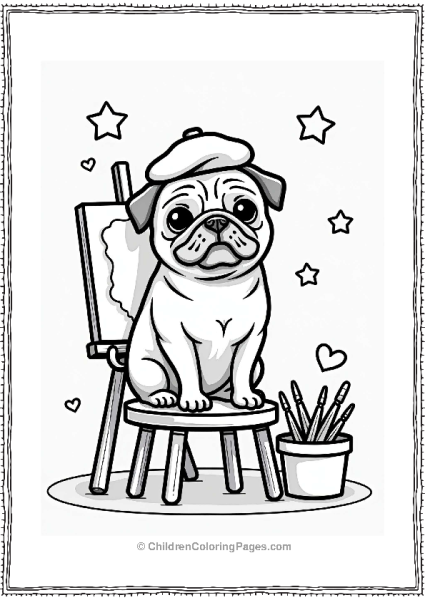 Pug Artist With Beret And Canvas Free PDF Printable