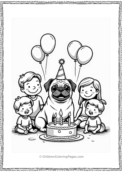 Pug At A Birthday Party Free PDF Printable