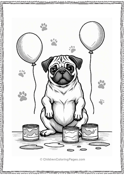 Pug Dipping Paws In Paint Free PDF Printable