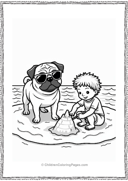 Pug Dog At The Beach Free PDF Printable