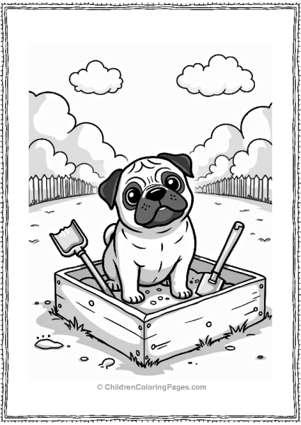 Pug Dog Digging In A Sandbox Free PDF Printable