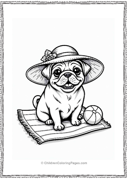 Pug Dog In A Sun Hat On The Beach Free PDF Printable