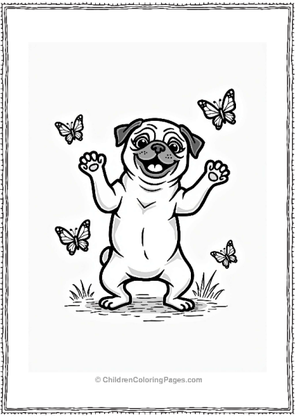Pug Dog In Cobra Pose With Butterflies Free PDF Printable