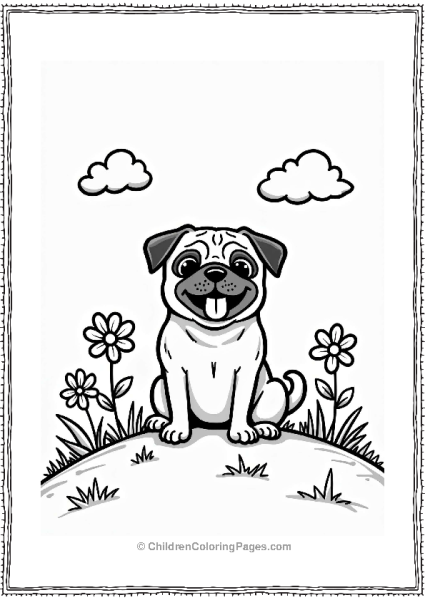 Pug Dog On A Sunny Hill Free PDF Printable