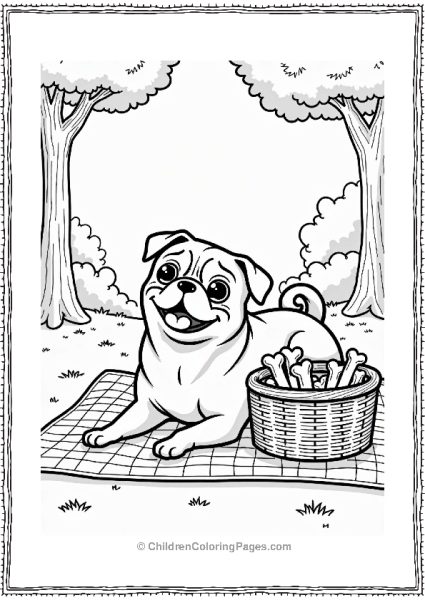 Pug Dog Picnic In The Park Free PDF Printable