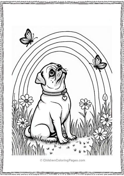 Pug Dog Under A Rainbow Free PDF Printable