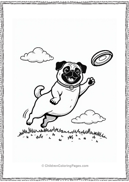 Pug Dogs Playing Frisbee Free PDF Printable