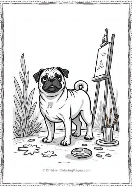 Pug Exploring An Art Studio Free PDF Printable