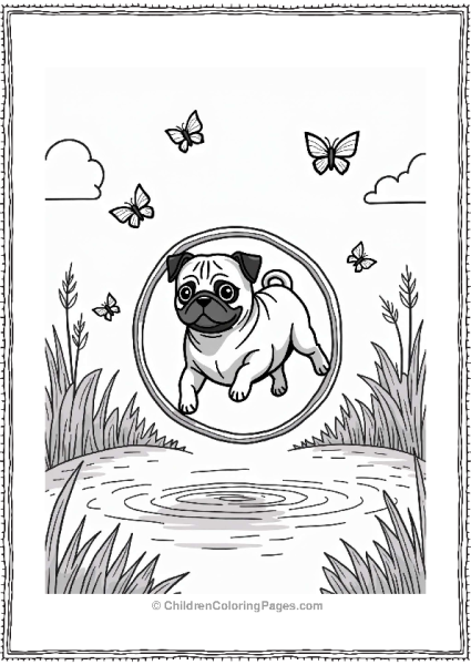 Pug Jumping Through A Hoop In A Garden Free PDF Printable