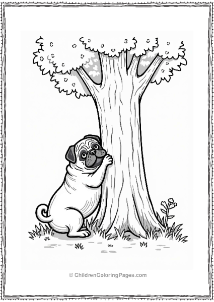 Pug Playing Hide And Seek In The Park Free PDF Printable