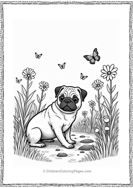 Pug Playing In The Garden Free PDF Printable