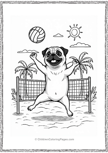 Pug Playing Volleyball Under The Sun Free PDF Printable