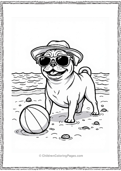 Pug Playing At The Beach Free PDF Printable