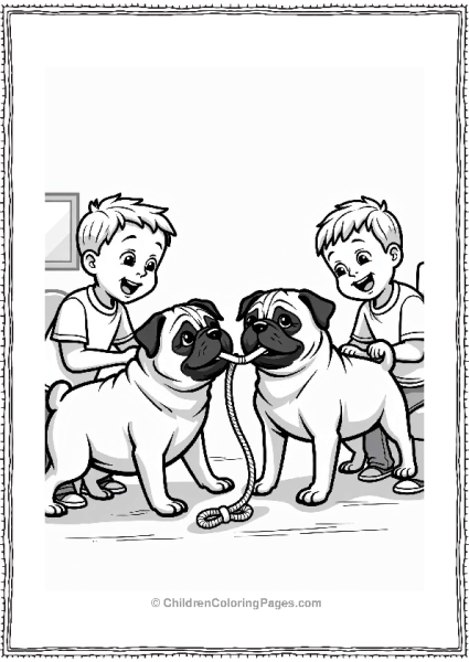 Pugs Playing With A Rope Toy Free PDF Printable