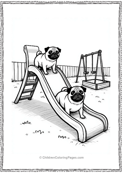 Pugs Sliding Down A Playground Slide Free PDF Printable