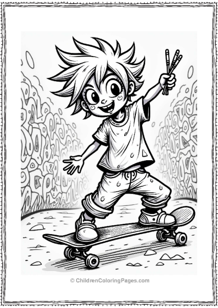 Quirky Character With Skateboard And Graffiti Free PDF Printable