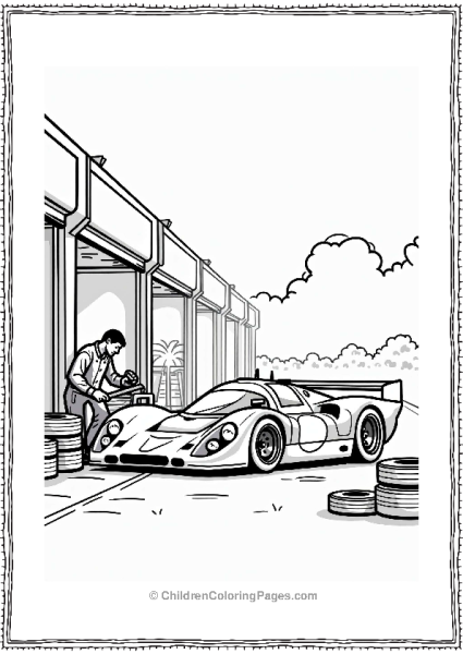 Race Car At Pit Stop Free PDF Printable