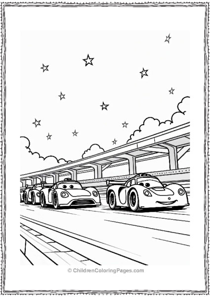 Race Cars At The Starting Line Under A Starry Sky Free PDF Printable