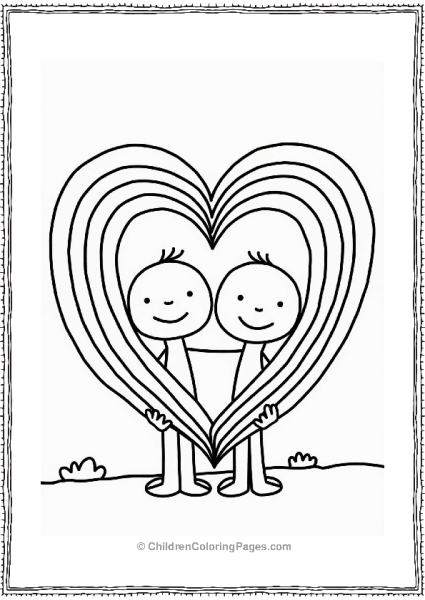 Rainbow Heart With Smiling Figures Free PDF Printable