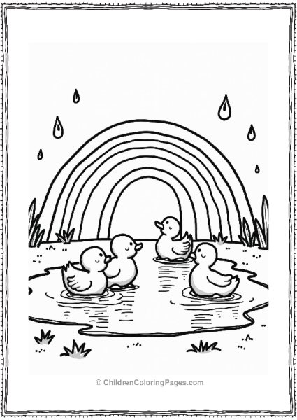 Rainbow Reflected In A Puddle With Ducks Free PDF Printable