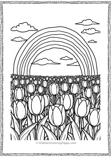 Rainbow Tulip Field Coloring Page Free PDF Printable