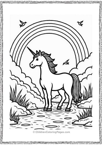 Rainbow Unicorn By A Stream Free PDF Printable