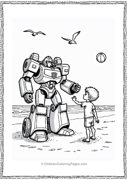 Rescue Bots Heatwave And Boy Playing On The Beach Free PDF Printable