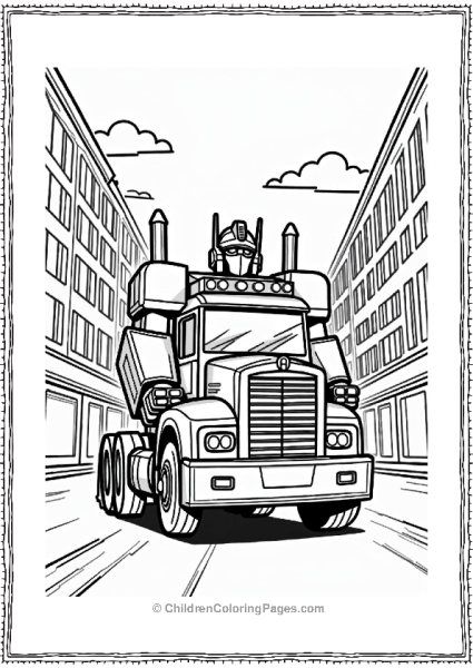 Rescue Bots Optimus Prime Driving Through A City Free PDF Printable