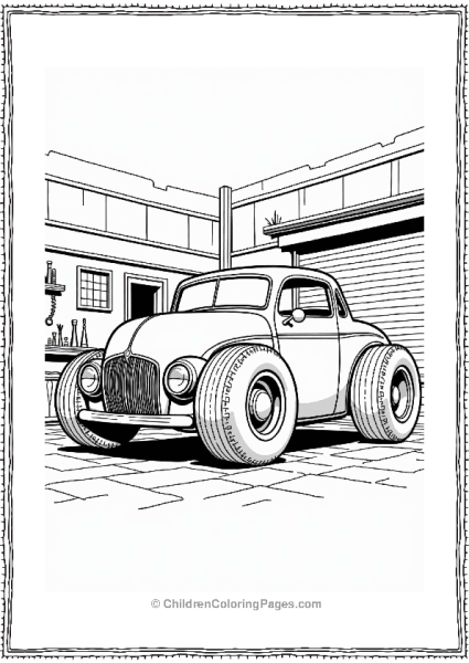 Retro Bubbletop Hot Rod In Garage Free PDF Printable