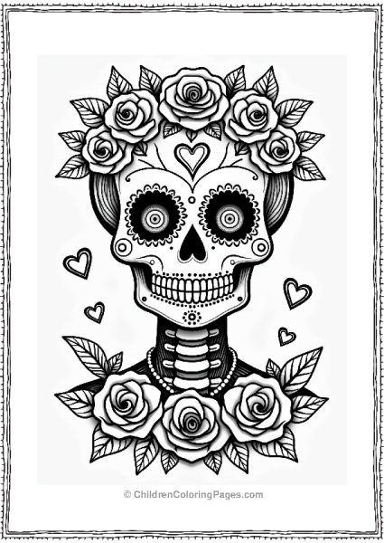Romantic Sugar Skull With Roses Free PDF Printable