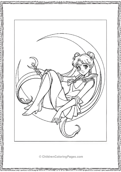 Sailor Moon On Crescent Moon Free PDF Printable