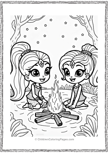 Shimmer And Shine Shimmer Shine And Leah At The Campfire Free PDF Printable