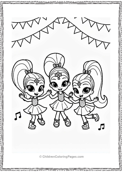 Shimmer And Shine Shimmer Shine And Leah Dancing At A Festival Free PDF Printable