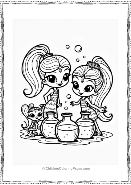 Shimmer And Shine Shimmer Shine And Leah With Colorful Potions Free PDF Printable