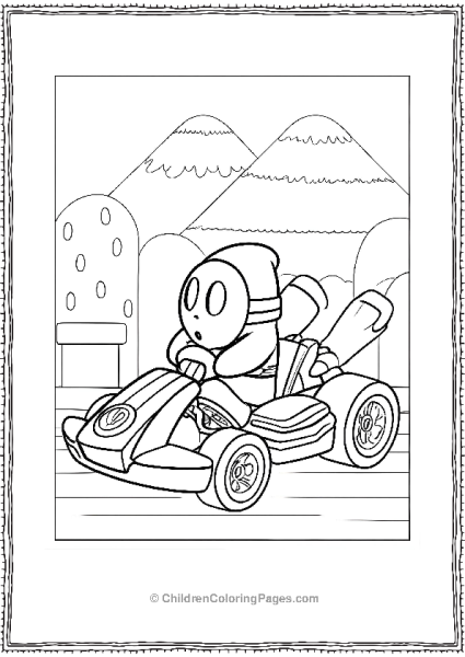 Shy Guy Drives Kart Along The Mountain Free PDF Printable