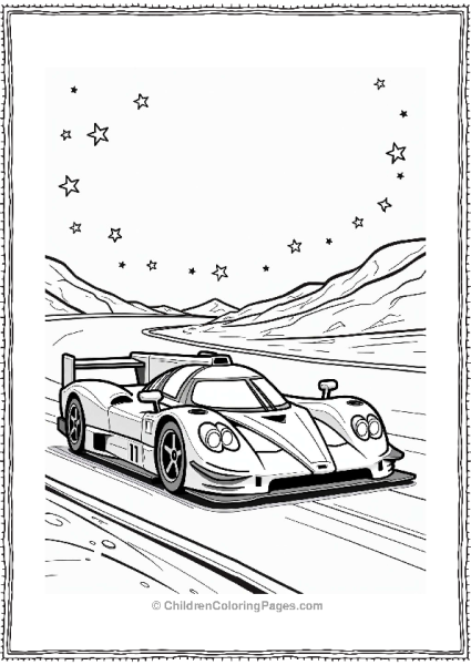 Sleek Race Car On A Winding Track Free PDF Printable
