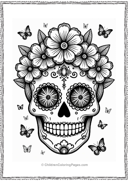 Smiling Sugar Skull With Flower Crown Free PDF Printable