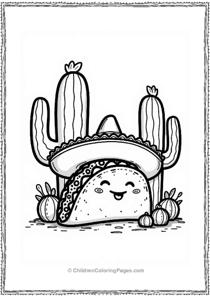 Smiling Taco Among Cartoon Cacti Free PDF Printable