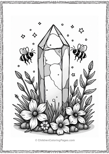 Smoky Quartz Crystal With Wildflowers And Bees Free PDF Printable