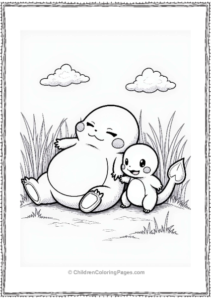 Snorlax And Charmander In A Sunny Meadow Free PDF Printable