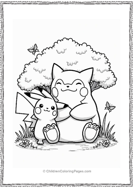 Snorlax And Pikachu Under A Tree Free PDF Printable