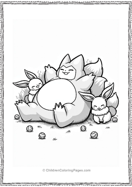 Snorlax And Playful Eevees Free PDF Printable