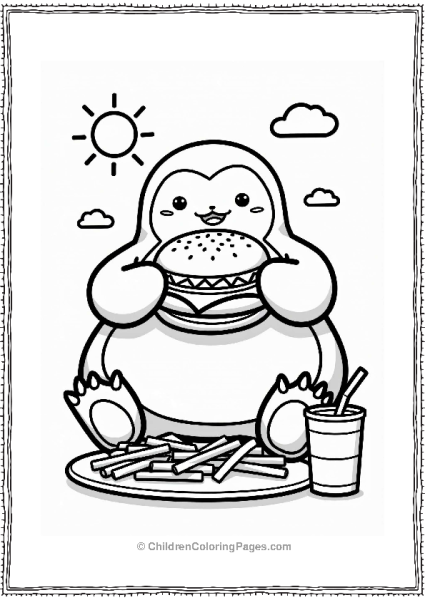 Snorlax Enjoying A Giant Burger Free PDF Printable