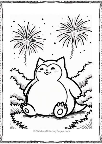 Snorlax Enjoying Fireworks Free PDF Printable