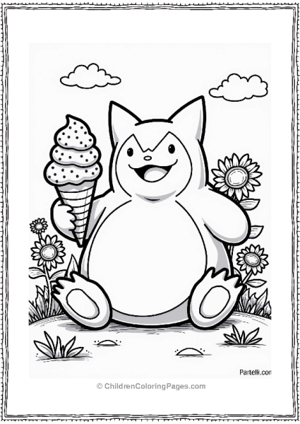 Snorlax Enjoying Ice Cream Free PDF Printable