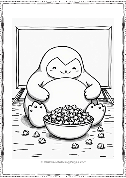 Snorlax Enjoying Movie Night With Popcorn Free PDF Printable