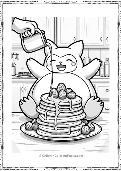 Snorlax Enjoying Pancakes In A Kitchen Free PDF Printable