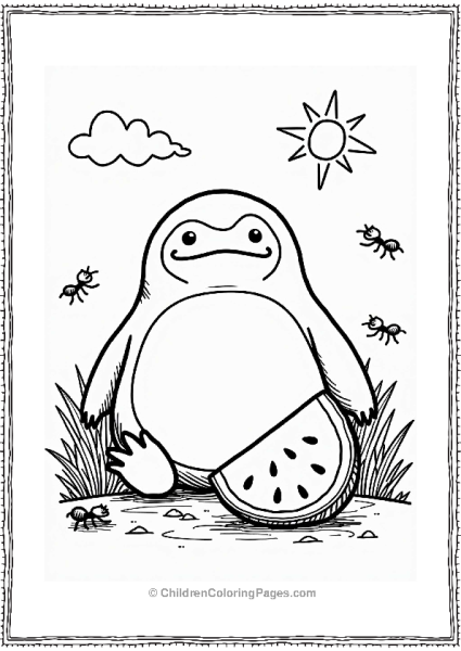 Snorlax Enjoying Watermelon Under The Sun Free PDF Printable